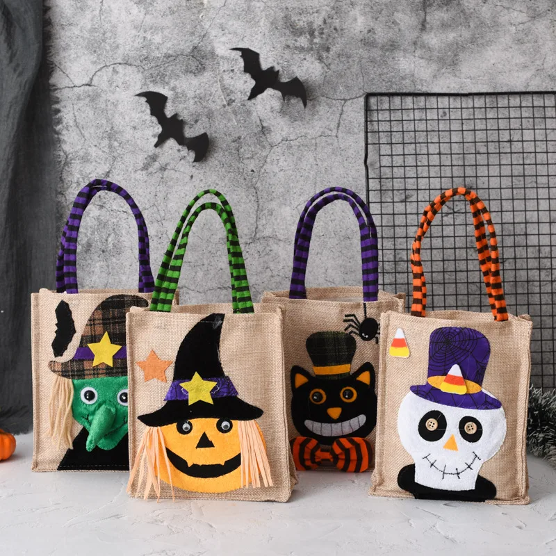 2024 New Halloween Decoration Candy Bag Portable Pumpkin Felt Bag Candy Chocolate Kindergarten Children Halloween Scene Layout
