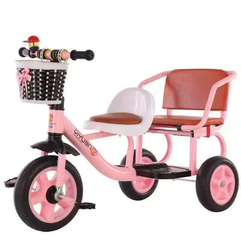 Three Wheels Trailer Kids Double Seat Baby Twins Tricycle for Children Ride Toys with Pedal