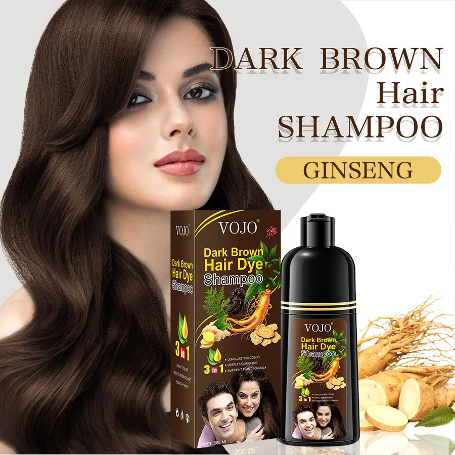 Wholesale hair dye color 3 in 1 herbal ginseng semi-permanent brown black hair dye shampoo permanent hair coloring dye