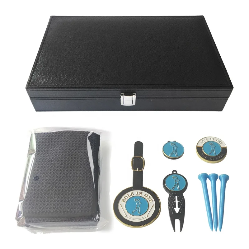 Factory Direct Sales Golf Accessories Gift PU Leather Box Case Golf Towel Bag Tag Green Fork Chip Tee Set