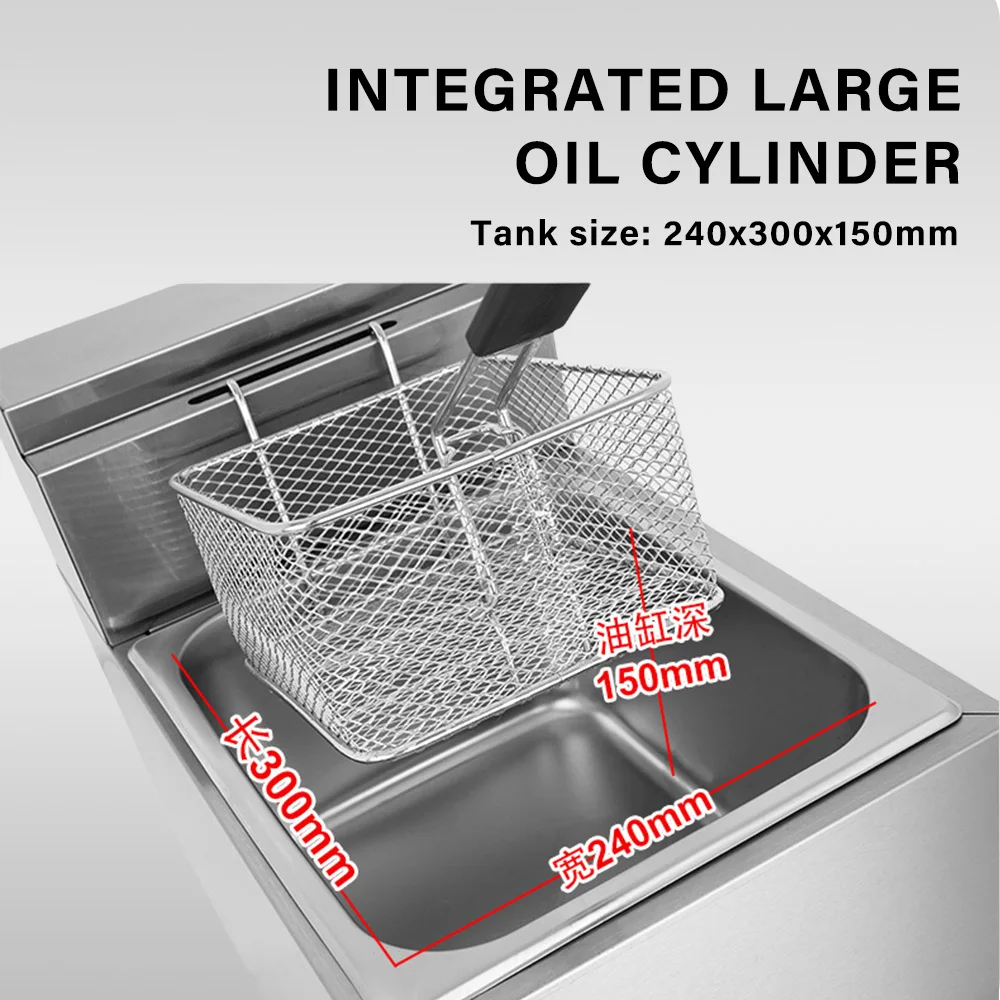 OT71 6L Single Tank Countertop Gas Deep Fryer with Drain,Solid Basket and Lid for Restaurant and Commercial Use