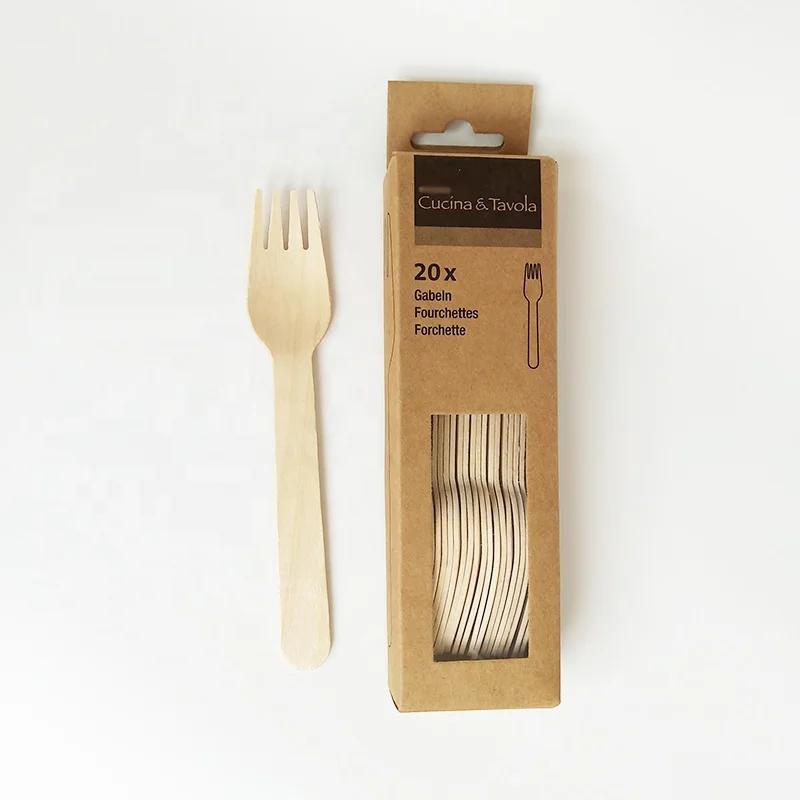 
16 cm Eco-friendly Biodegradable Birchwood Wooden Cutlery Fork, 20pcs/pack in Exquisite Box 