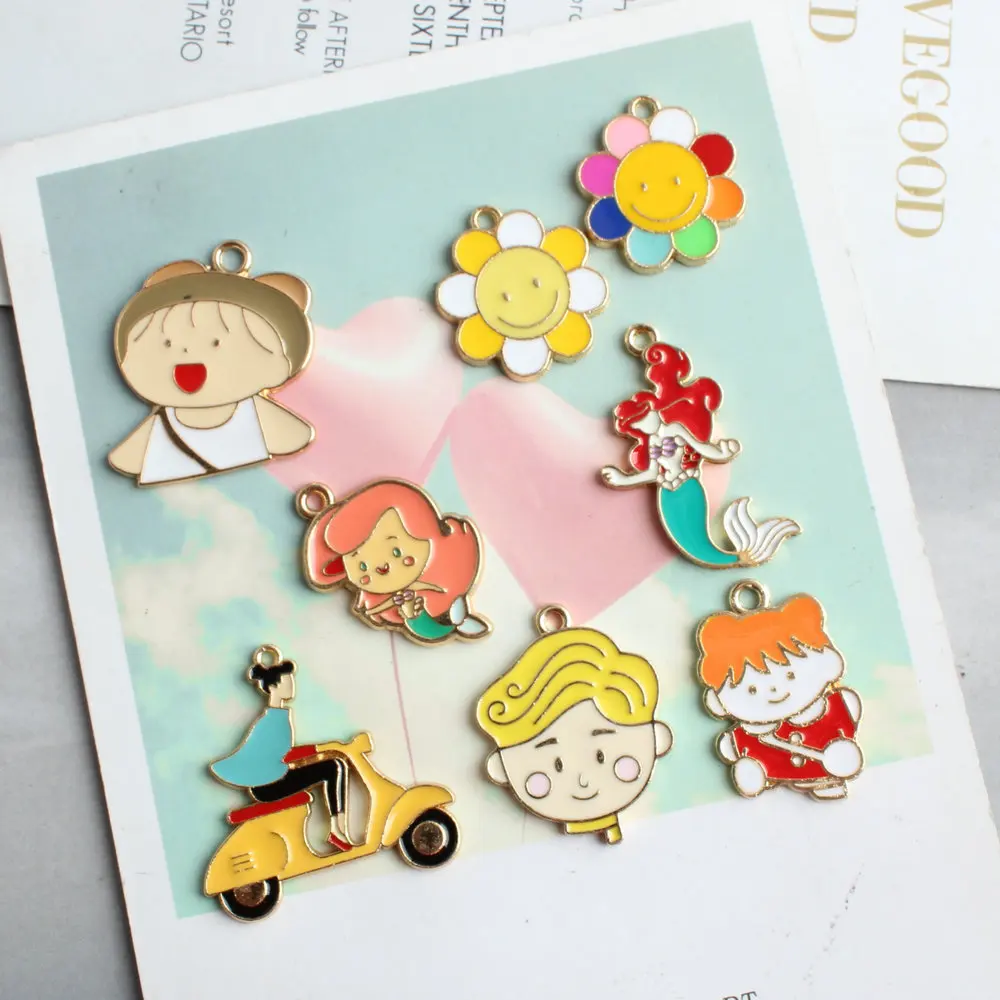 Cute cartoon character Boy girl Mermaid enamel pendant DIY jewelry material accessories wholesale