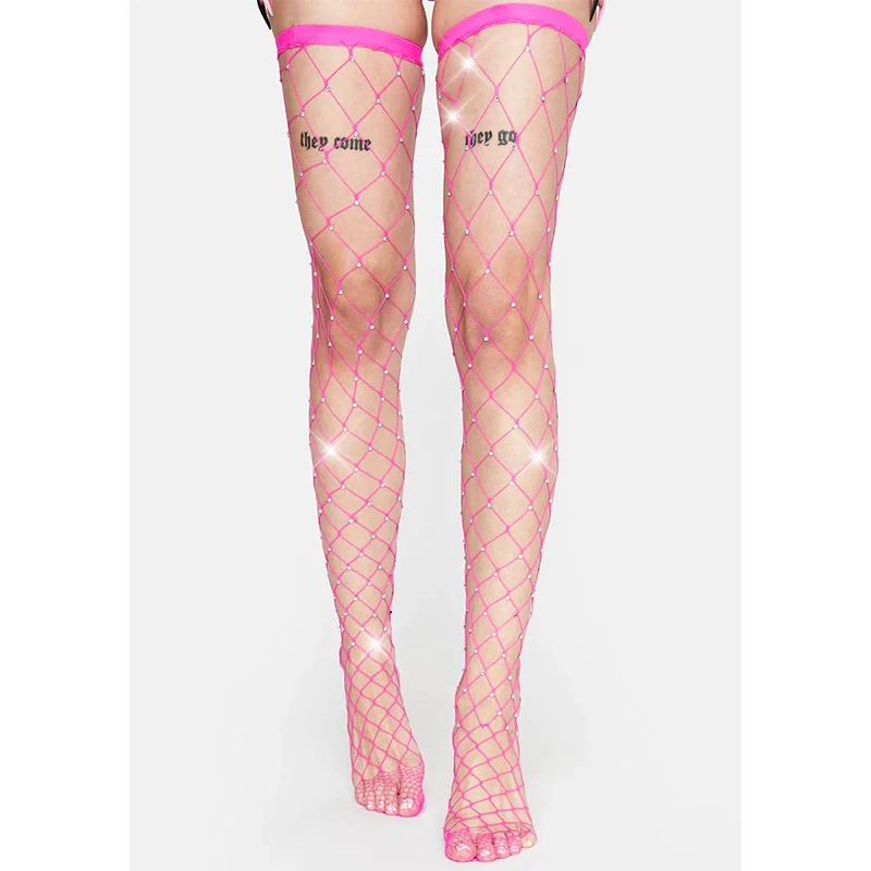 Sexy Woman Crystal mesh Pantyhose Grid diamond high stockings Rhinestone Fishnet Tights rhinestone stockings