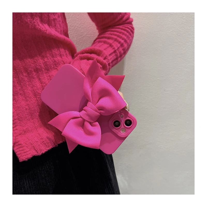 Fluorescence Matte 3D Cute Bowknot Soft Silicone Phone Cases For iPhone 14 13 Pro Max 12 11 XR 7 8 Plus Camera Protective Cover