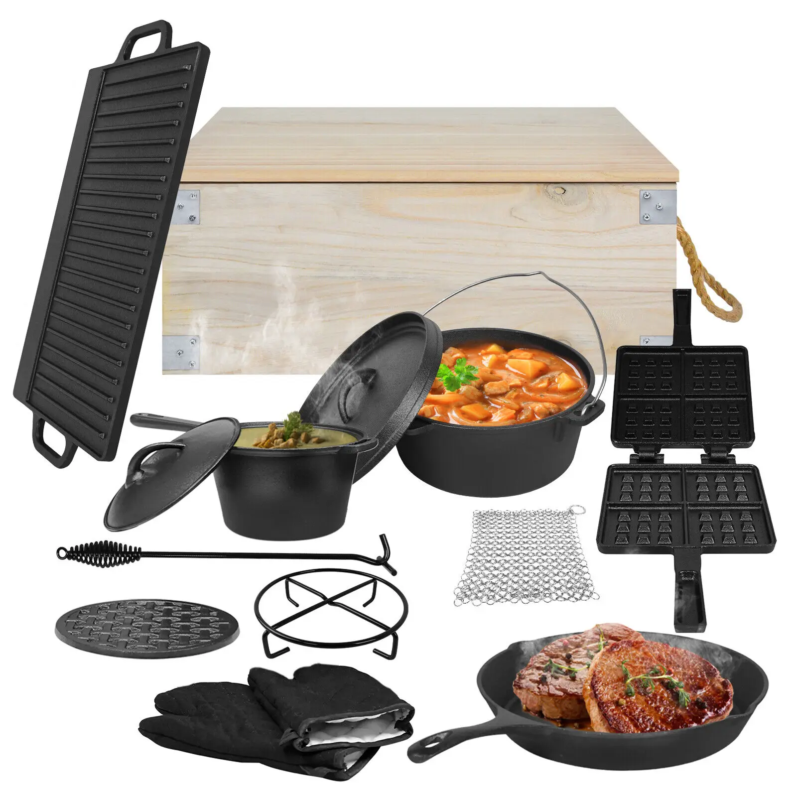 Indoor Outdoor Manufacturers Wholesale Pre-Seasoned Cast Iron Cookware 10 Pieces Cooking Set New Design Commercial And Domestic