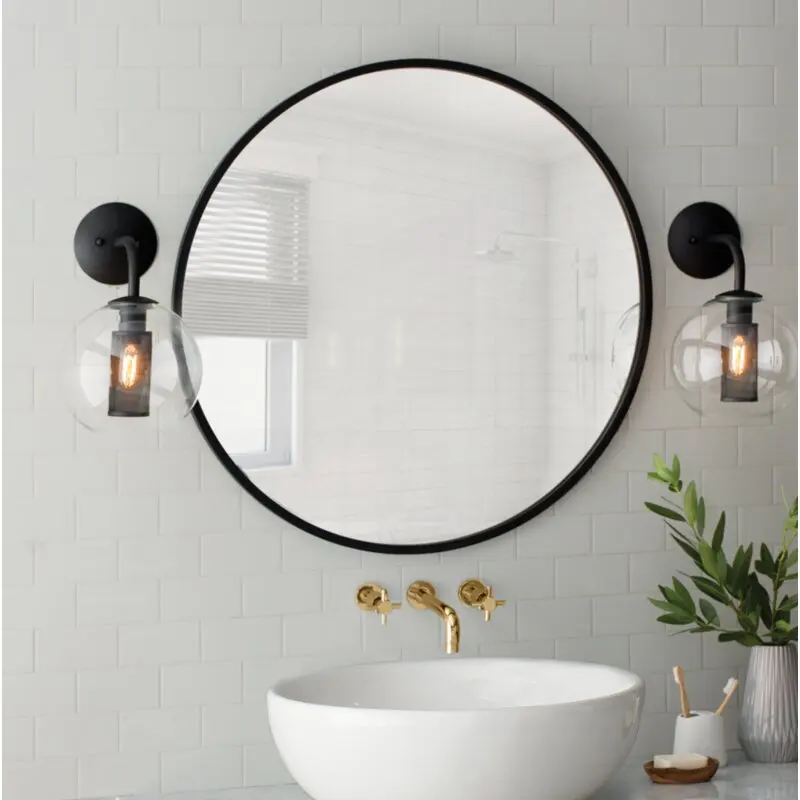 
metal frame black wall round vanity mirror espejos para pared 