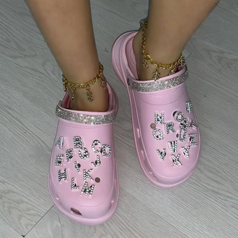 Trendy Beach women And Men EVA Clog Sandals Accept customization  Breathable Non-slip zandalias mujer Bling  Letter Charms