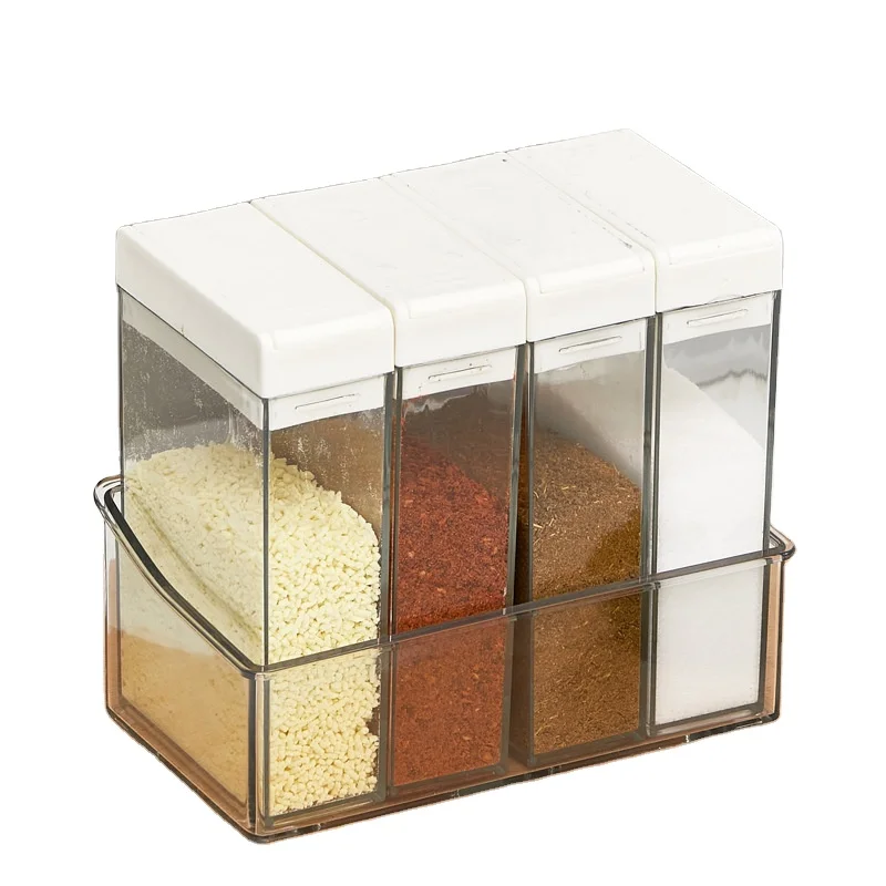 White Lid Seasoning Box and Ceramic/Plastic Spice Container Set for Salt Pepper Herb Storage with Shaker and Spoon Tool