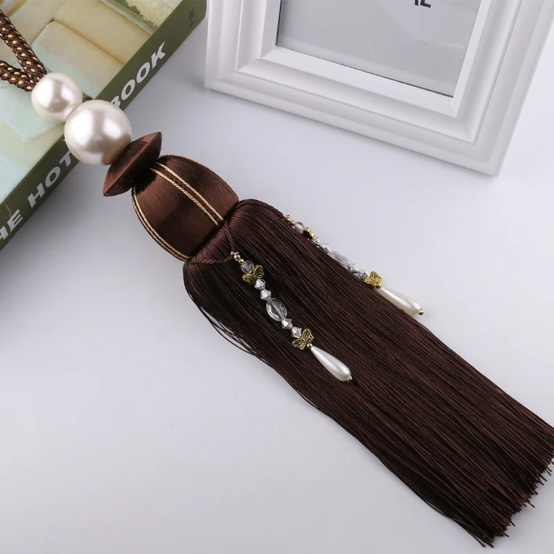 Home Decorative Bonfull Luxury Curtain Accessories Pearl Hanging Ball Tassel Poom Fringe Curtain Wall Rope Tiebacks