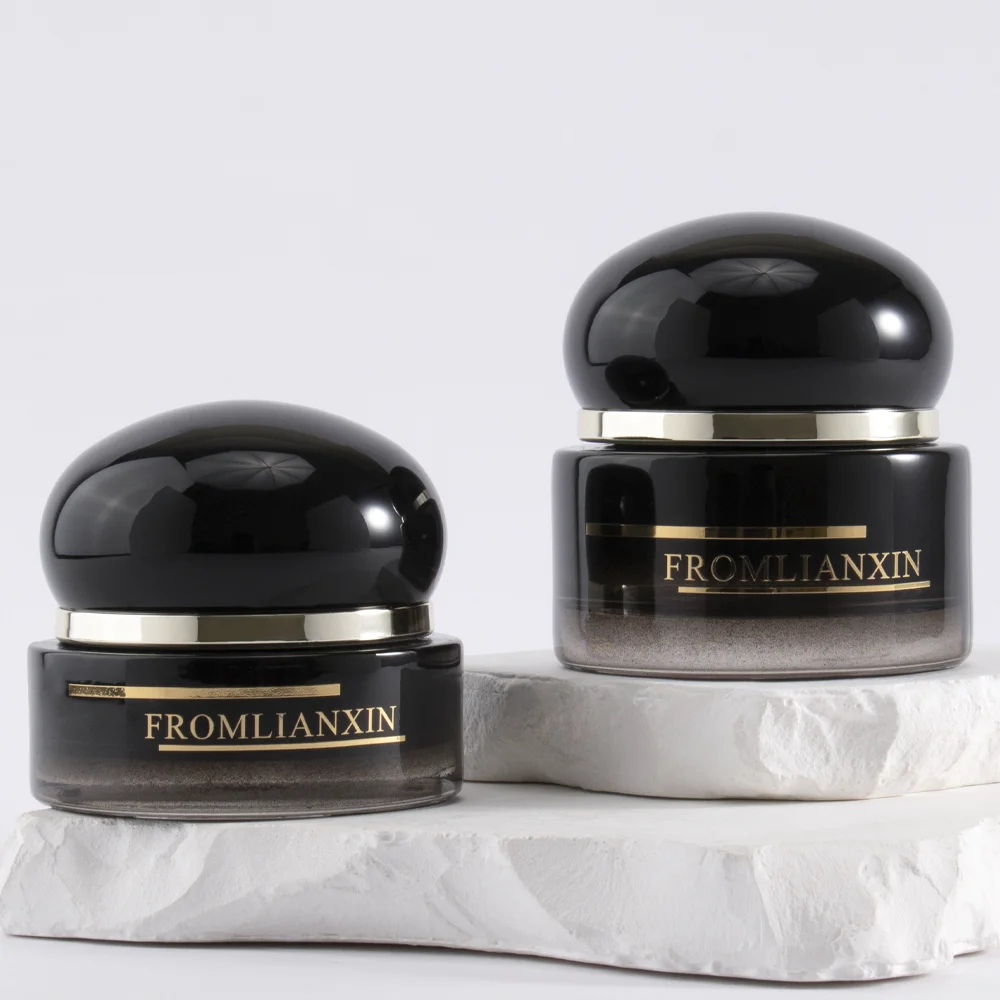 High End Luxury 30g 50ml Custom Empty Gram Round Black Color Glass Cream Jar Cosmetic Jar With Lids