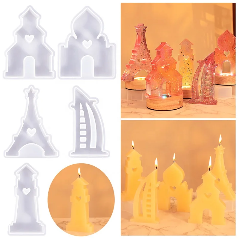 Early Riser diy scented candle silicone mold iron tower castle sailing ship lighthouse house plaster table decoration