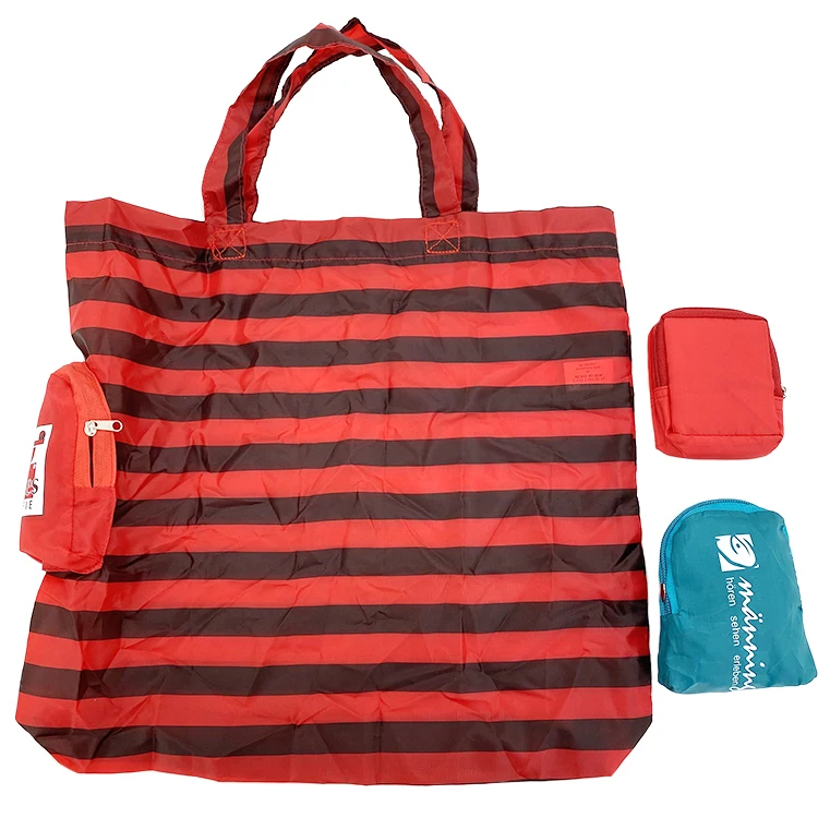 Customized Recycling Eco-Friendly Large Supermarket Grocery Reusable Foldable Polyester Rpet Shopping Bag With Pouch