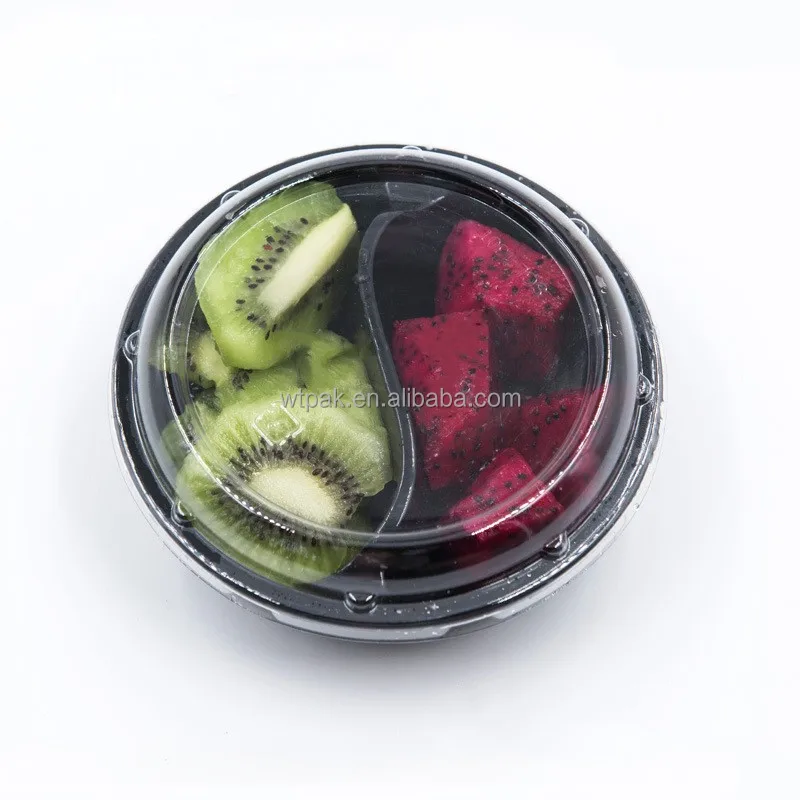 170*170*55mm Disposable Outdoor Round Plastic Fruit Salad Container with 2 compartments