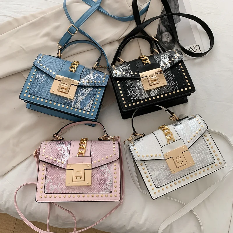 Wholesale Fashion Designer Lock Snakeskin Pu Leather Ladies Hand Bag Shoulder Crossbody Women Custom Purses And Handbags