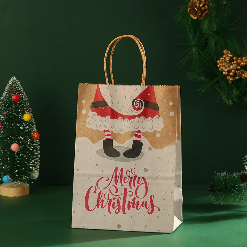Wholesale Cheap Price in Stock Christmas New Designs Printed Candy Kraft Paper Gift Bags With Twisted Paper Handles