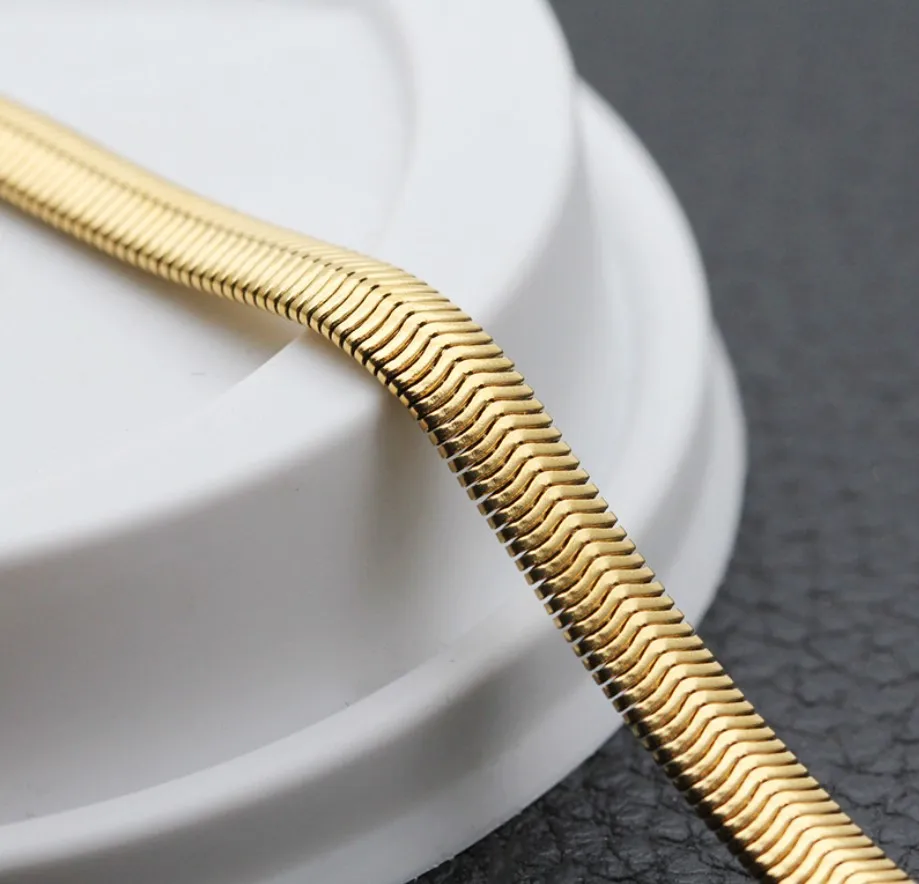 Women Jewelry 18k Gold Plated Herringbone Flat Snake Bone Chain Choker Necklace