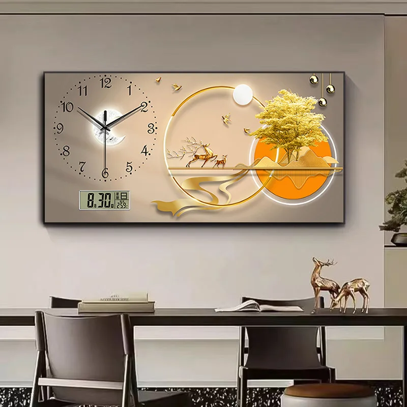 New Modern Dining Room Luxury Framed Canvas Print Mural Porcelain Wall Art With Clock Painting electronic Perpetual calendar