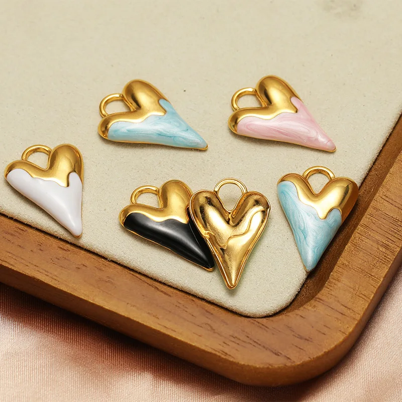 18k Gold Plated Internal 4mm Single Hole 3d Heart Shaped Enamel Hoop Pendant Pendant For Earrings Necklace Jewelry Making Charms
