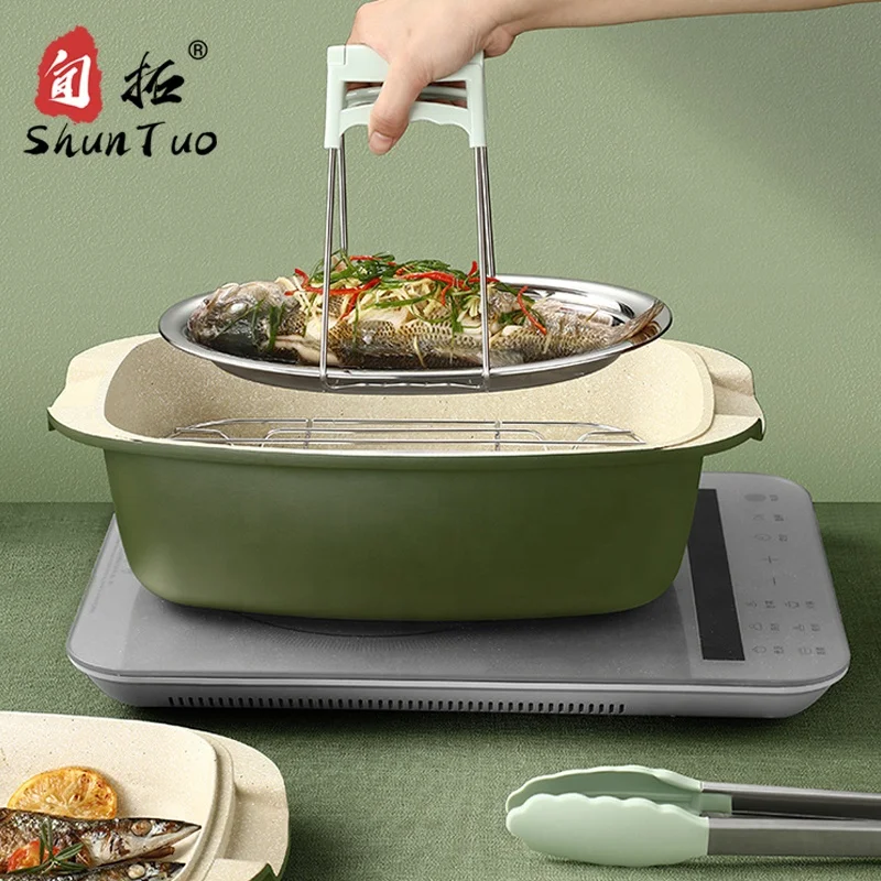 
Spruce green cookware set manufacturers wholesale ceramic cooking pot pcs aluminum steamer pot cookware 