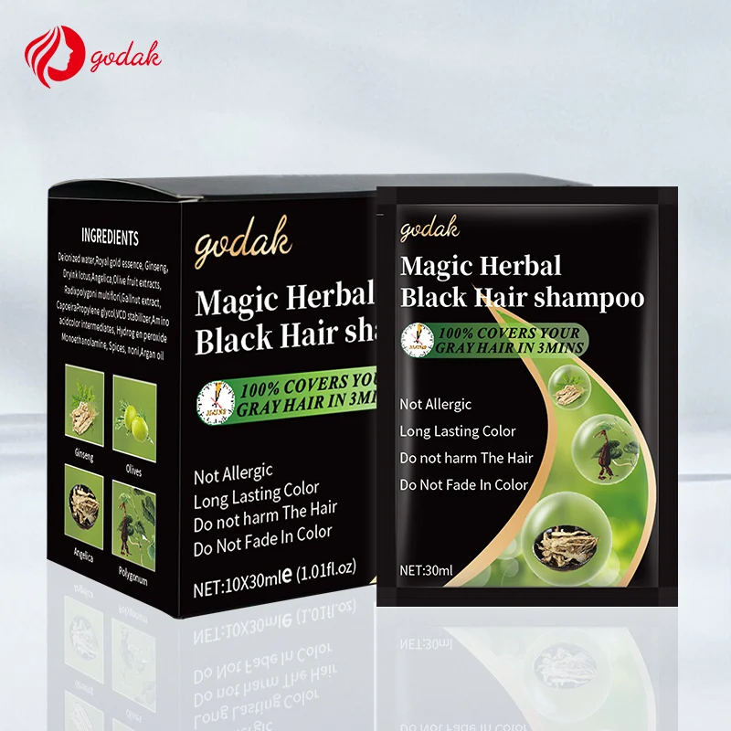 OEM Salon Language  Black  Shampoo Permanently Ammonia Free Herbal Black Silky Hair Color Chart