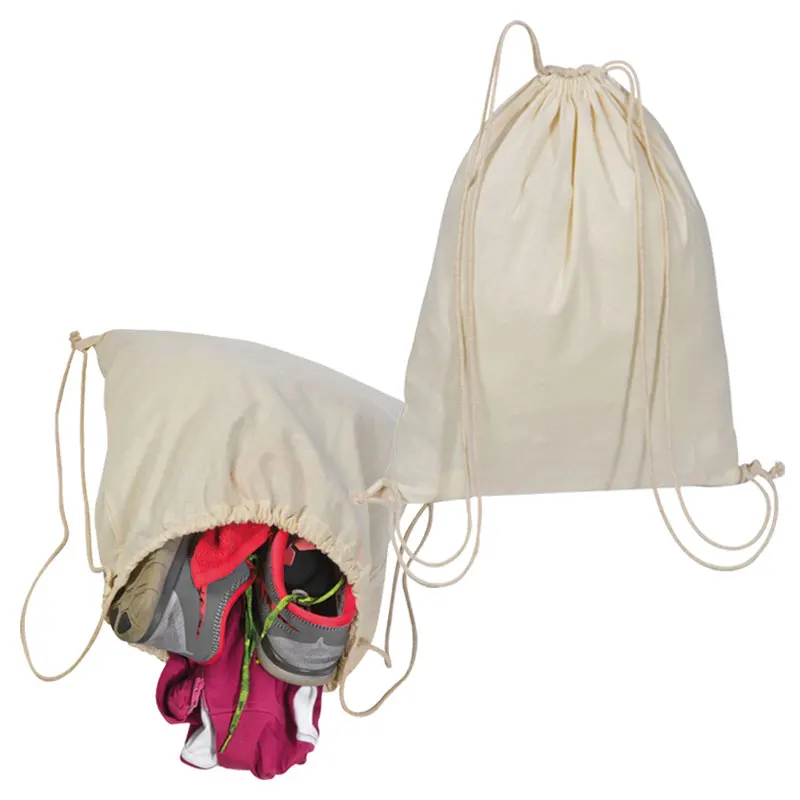 soft washing durable organic cotton tote draw string shoe bag small foldable canvas cloth drawstring bag with logo