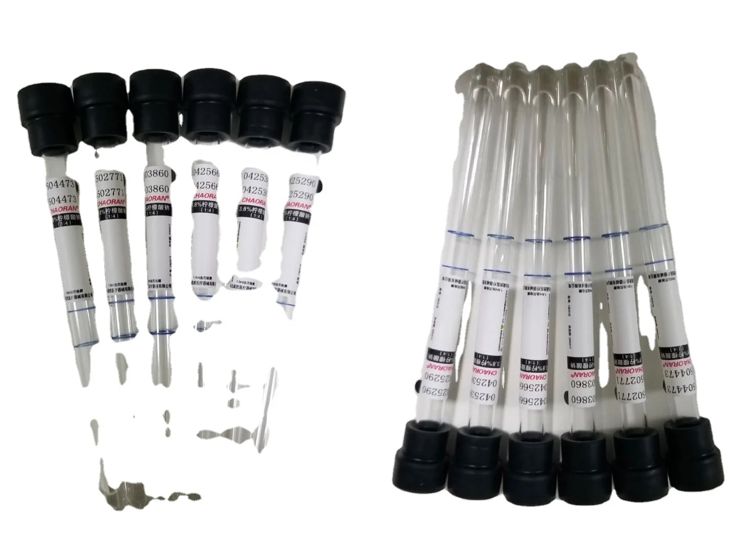 Disposable Medical 1.28mm 1.6mm ESR tube black top 3.8% sodium citrate vacuum blood collection tube