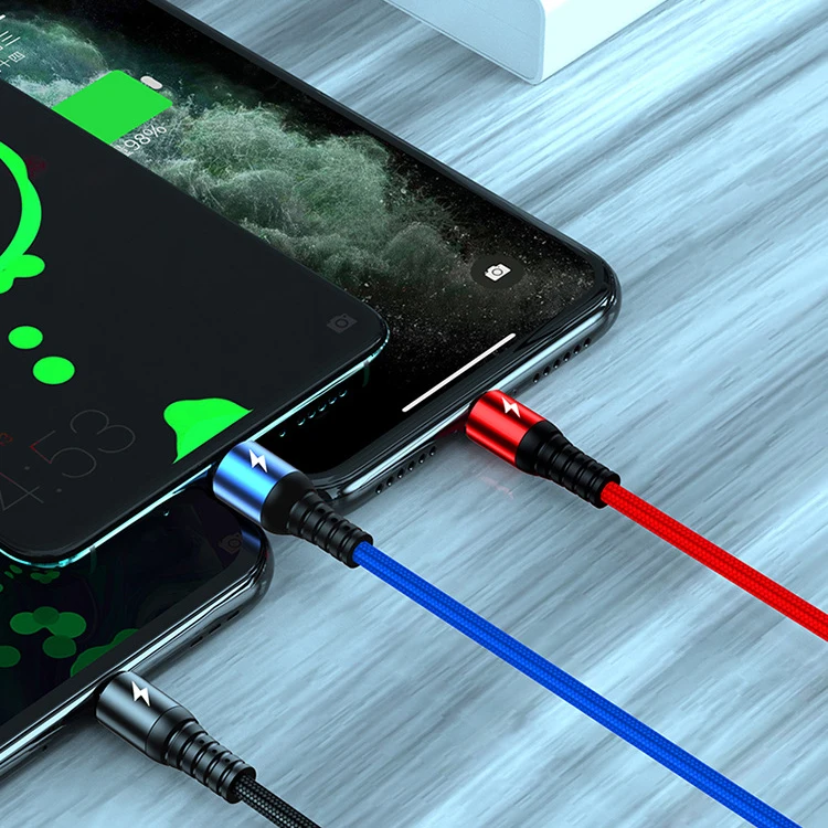 Нейлоновый тканевый Плетеный цветной 5А Мути 3 в 1 быстрый зарядный usb-кабель