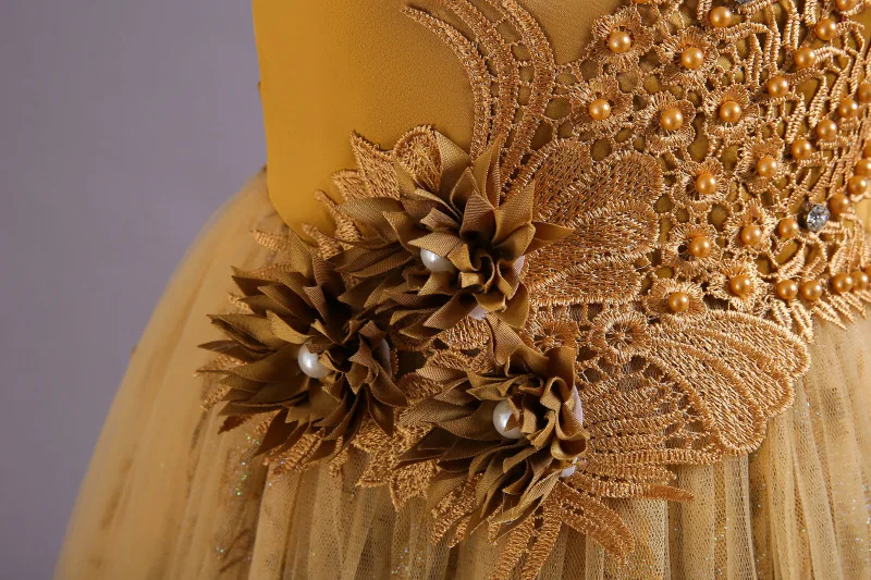 LW1803 Tulle Kids Long Dresses High Quality Girls Wedding Flower Kids Party Dress Flower Pageant Dress