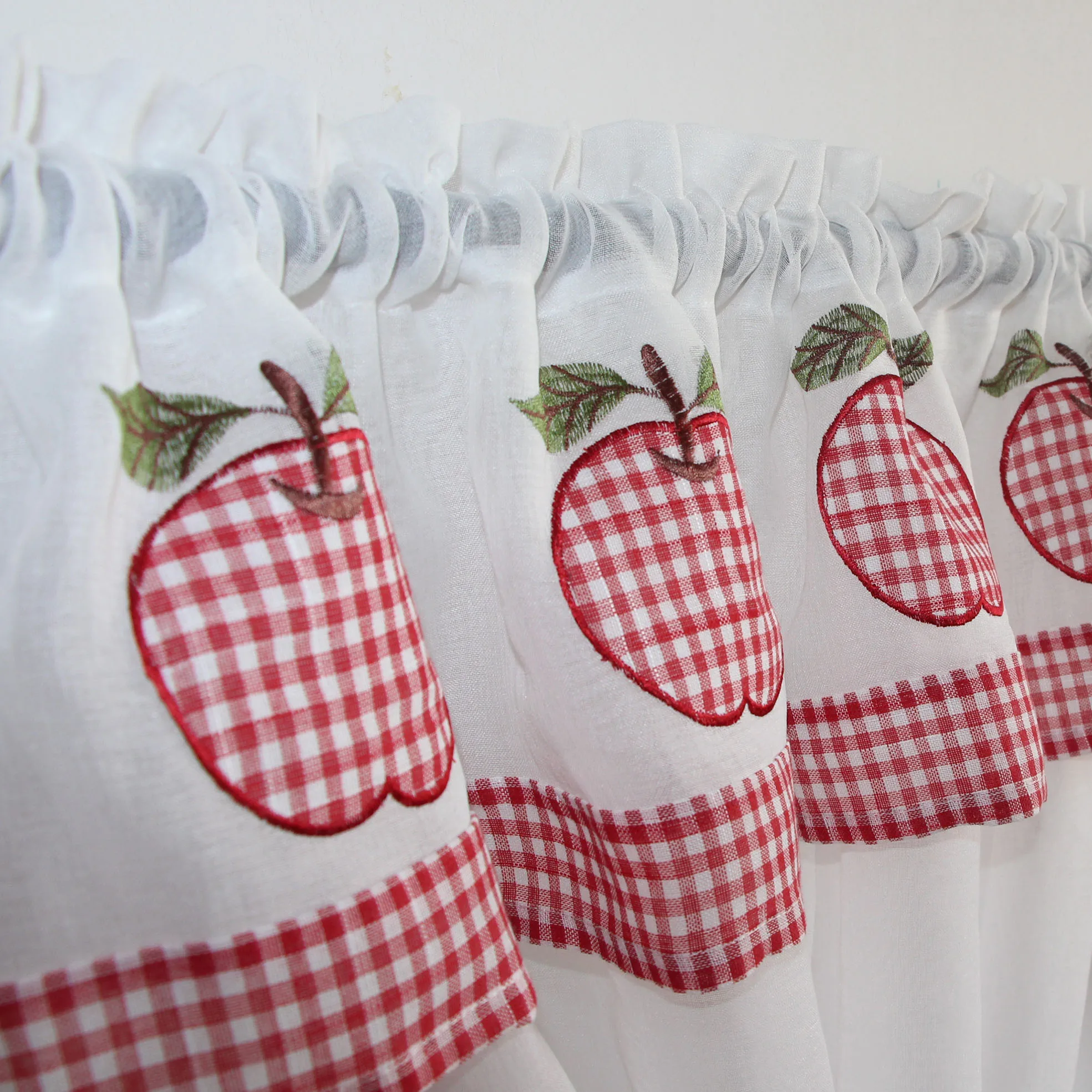 Embroidered kitchen curtains, polyester bamboo semi blackout curtains, no punching printing required