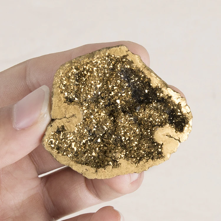 Wholesale Half Cut Large Colorful Blue Golde Purple Druzy Agate Clear Cluster Angel Aura Natural Quartz Geode Crystal