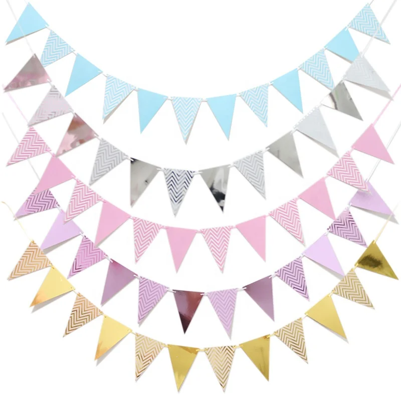 Rose Gold Baby Shower Decoration New Paper Bunting Banners Flags Kid Birthday Party Supplies