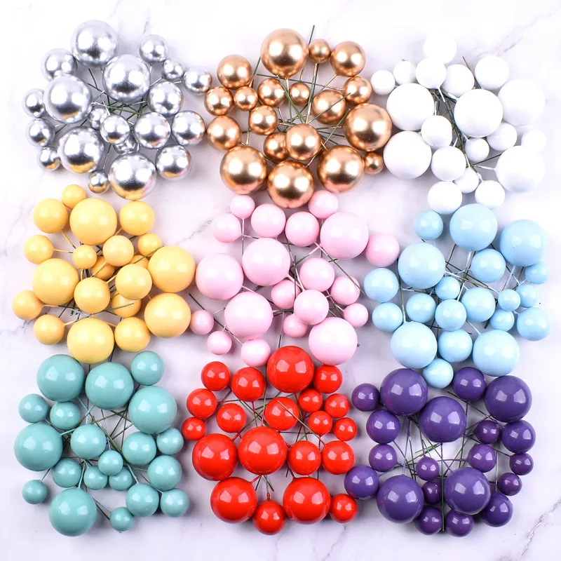 Faux Foam Ball Cake Topper Colorful Mini Balloon Cupcake Pearl Balls Diy Cake Insert Topper Baking Decoration