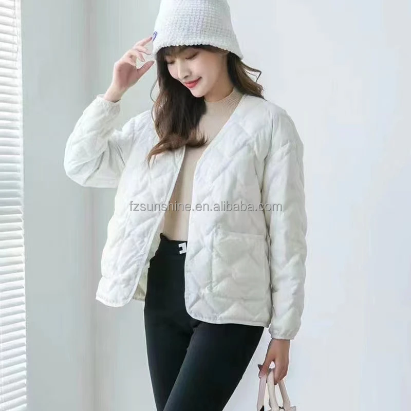 Womens quilt down jacket ultra Lightweight Foldable White Duck Down Filled puffer quilted jacket women plaid jacket