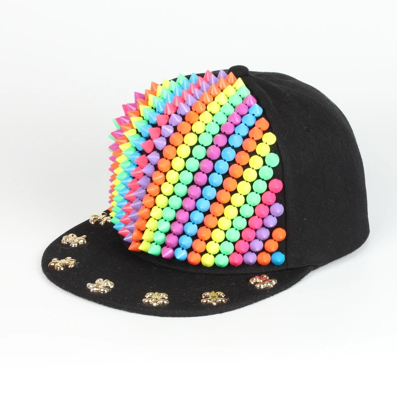 Wholesale European American Fashion Punk Style Colorful Plastic Rivet Men Recycled Material Sports Baseball Hats Caps