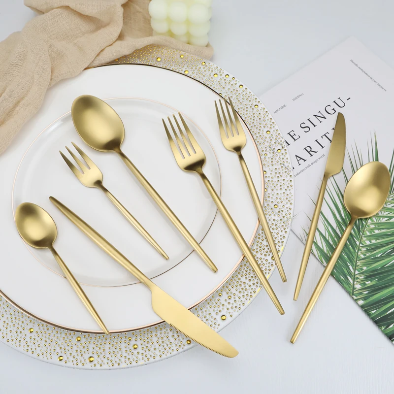 New Design Portugal Gold Plated Flatware Spoon Fork and Knife Stainless Steel Cutlery Set for Wedding Event