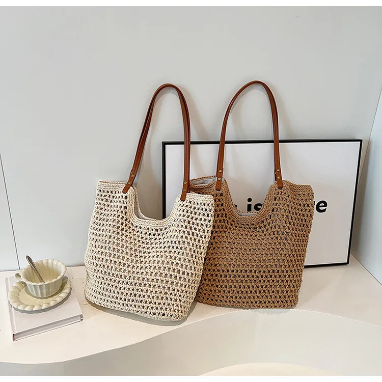 Retro handmade woven bag leisure cotton line shoulder bag woolen Tote bag for shopping