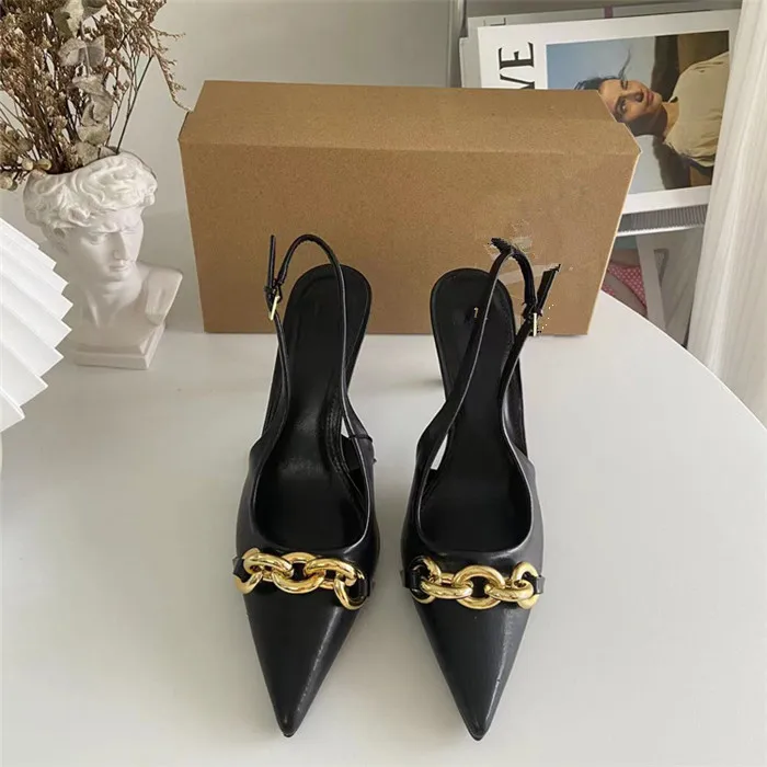 chaussures femme new summer high temperament high heels pointed fine heel metal chain jewelry sandals female