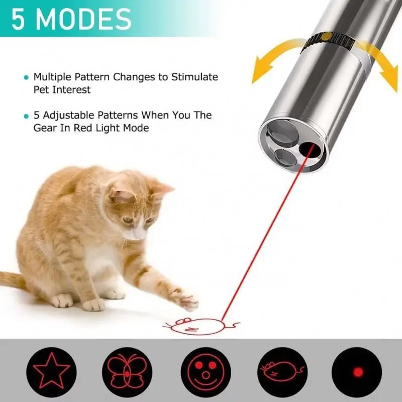 Игрушка кошка лазерная указка с 5 регулируемыми узорами USB подзарядка лазер дальнего действия и 3 режима обучения интерактивная игрушка
