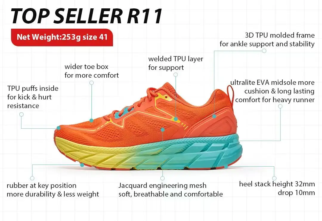 women running shoes with best cushion  stable durable marathon running sneaker HOTPOTATO R11