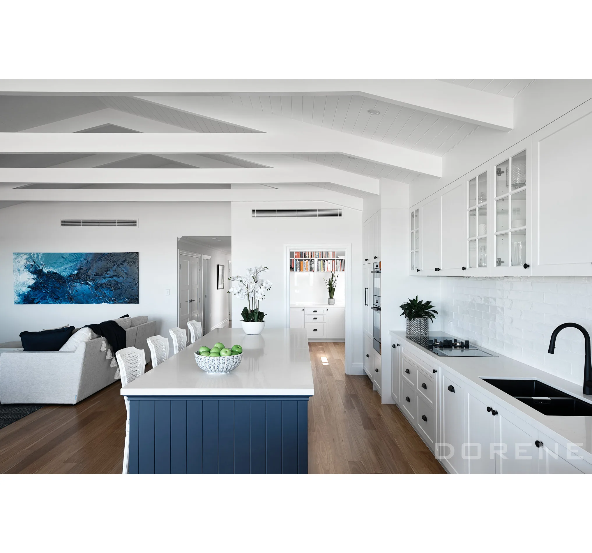 2024 Dorene New Design Factory Price White And Blue Color Equipped Kitchen Cabinet With Island