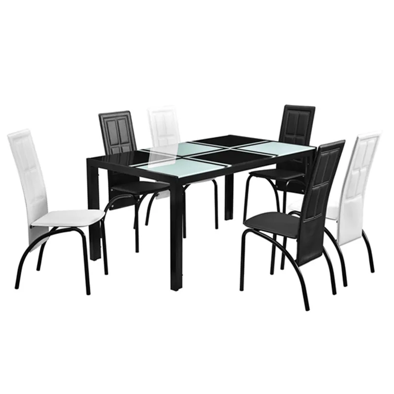 Rectangle Glass and metal round dining table with rotating center