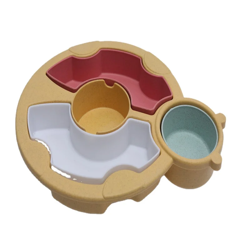 New Wholesale High Quality Bamboo Fiber Plate  Lady beetle Shape Kids  Durable Children Dinnerware Sets