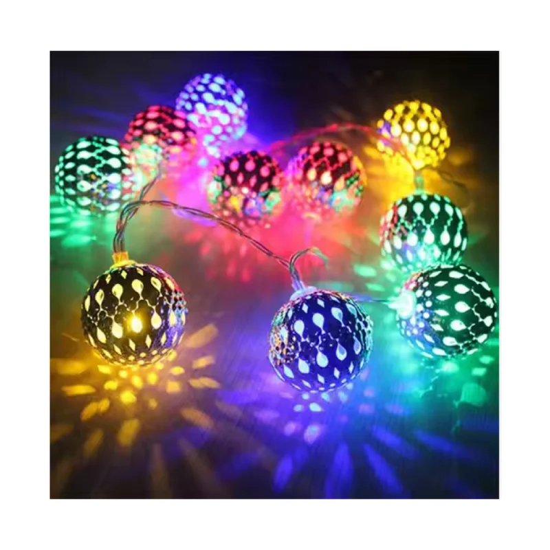 LED Light Christmas Moroccan Hollow Metal Ball LED String Lights Battery Powered for Wedding Holiday Home Party Decoration