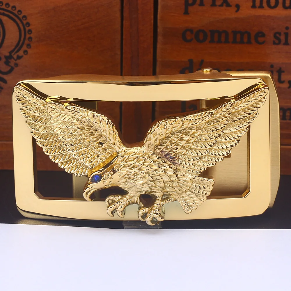 High quality inner size 35mm stainless steel easy clip removable 3D embossed flying eagle automatic belt buckle