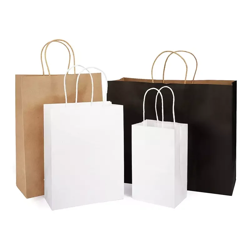 Paper Bag with Handle Custom Printed 100% Recyclable Brown Kraft Shopping paper bag