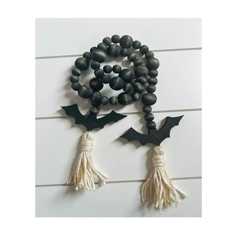 Chunlei OEM Halloween Home Hanging Decoration Bat Black Wood Bead Garland with Tassels