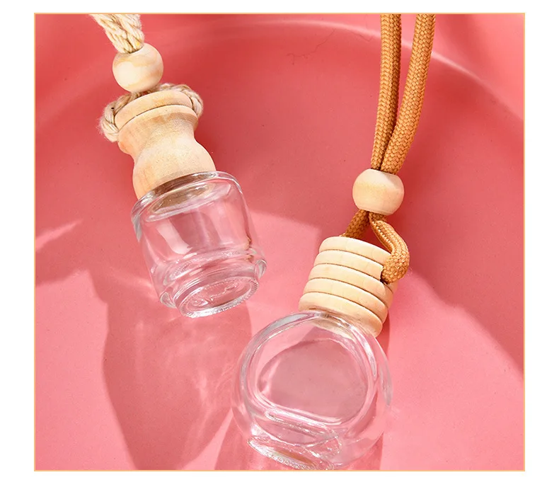 Cylinder Hanging Car Perfume Fragrance Air Freshener 8ml Glass Bottles Diffuser Bottle String Wooden Lids