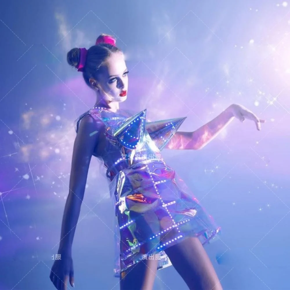 Remote Control LED Light up Dance Costume LED Costumes Nightclub Magic Color Laser TPU Pointed Chest bar Gogo Costume