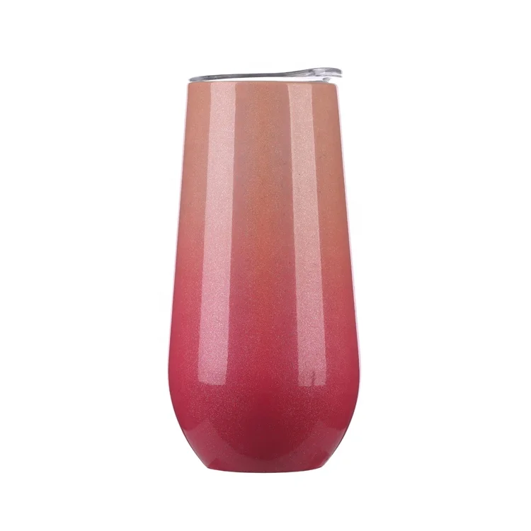 6 OZ   Double Insulated Stainless Steel Coffee Wine Tumbler Stemless Champagne Flutes with Lid